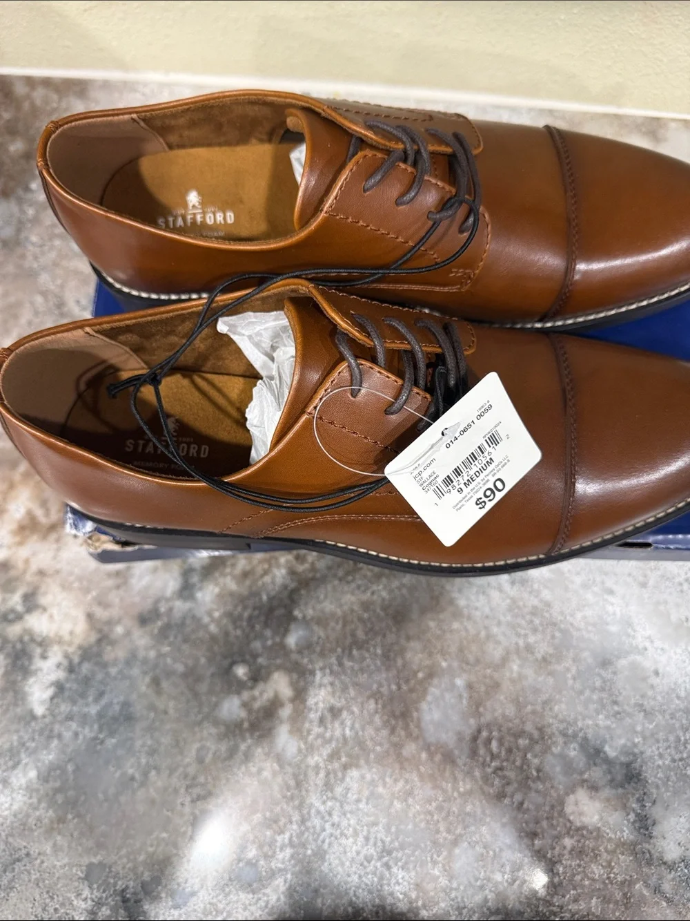 Stafford Men's Cognac Tan Cap-Toe Derby Shoes